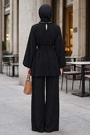 Stone-Detail Collar Black Modest Set 26145S - 2
