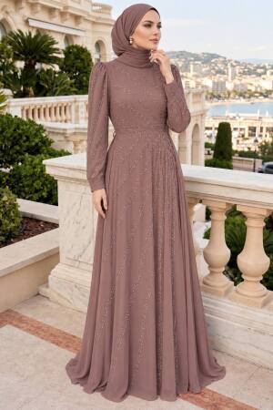 stone-embellished Draped Mink Modest Evening Dress 55131V 