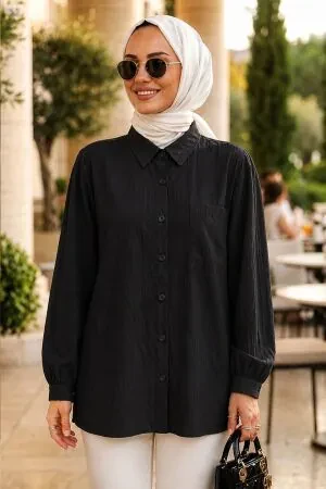 Striped Bamboo Black Modest Shirt 15587S 