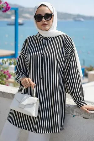 Striped Black Modest Tunic 20421S 
