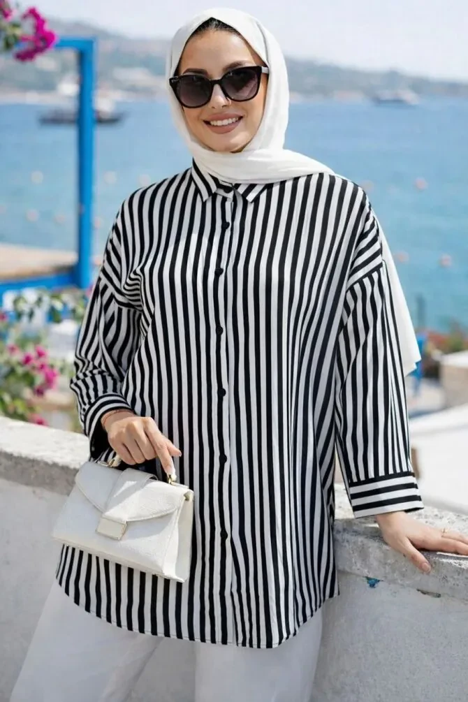 Striped Black Modest Tunic 20423S - 1