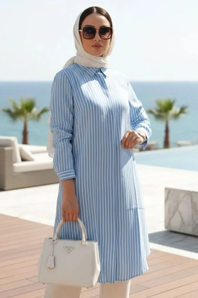 Striped Blue Modest Tunic 11746M - 1