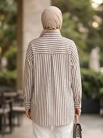 Striped Modal Mink Modest Shirt 52342V - 2