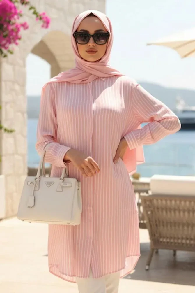 Striped Pink Modest Tunic 11746P - 1