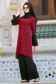 Suit - Claret Red Hijab Suit 53240BR - Thumbnail