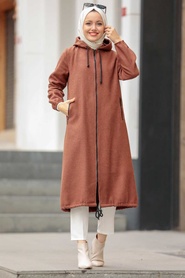 Sunuff Colored Hijab Coat 5664TB - Thumbnail