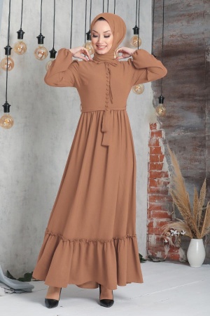 Sunuff Colored Hijab Dress 2767TB - 1