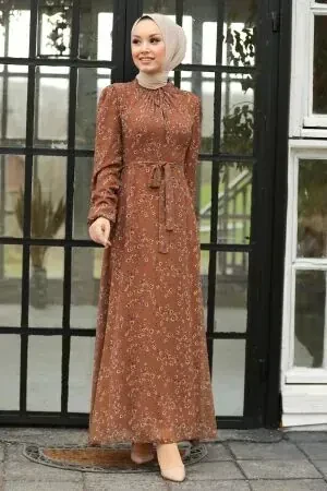 Sunuff Colored Hijab Dress 27902TB 