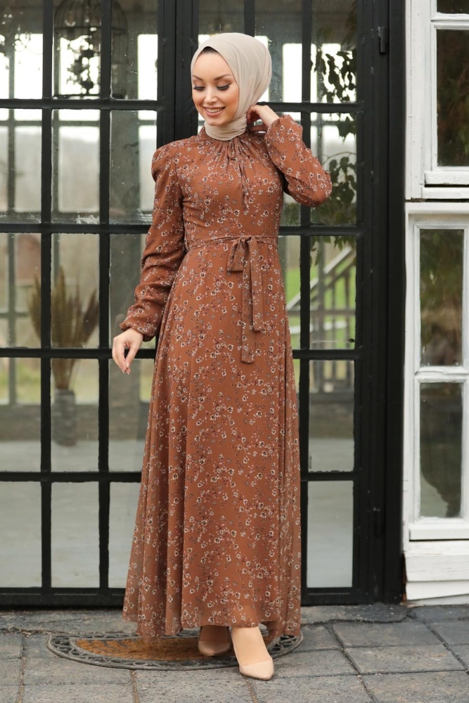 Sunuff Colored Hijab Dress 27902TB - 2