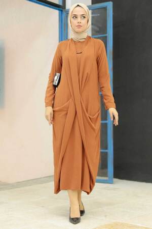 Sunuff Colored Hijab Dress 34281TB - 2