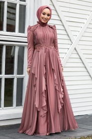Neva Style - Luxury Sunuff Colored Muslim Long Sleeve Dress 21850TB - Thumbnail