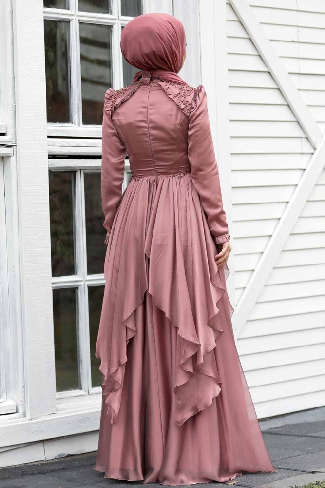 Neva Style - Luxury Sunuff Colored Muslim Long Sleeve Dress 21850TB - 4