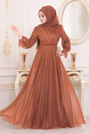 Neva Style - Plus Size Sunuff Colored Hijab Engagement Dress22202TB - 1