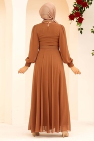 Neva Style - Sunuff Colored Turkish Hijab Engagement Dress 3060TB - Thumbnail