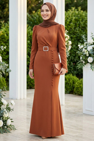 Neva Style - Modern Sunuff Colored Hijab Prom Dress 3231TB - 1