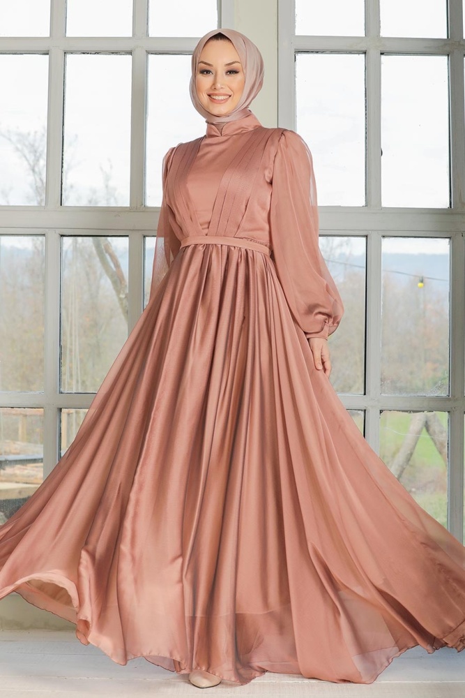 Sunuff Colored Hijab Evening Dress 33232TB - 2