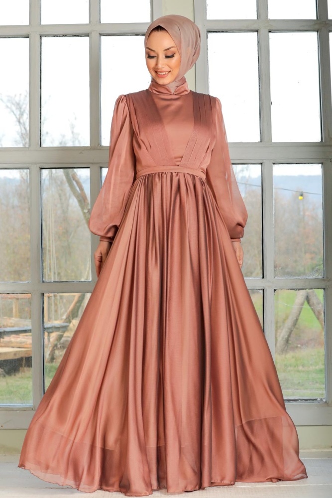 Sunuff Colored Hijab Evening Dress 33232TB - 1