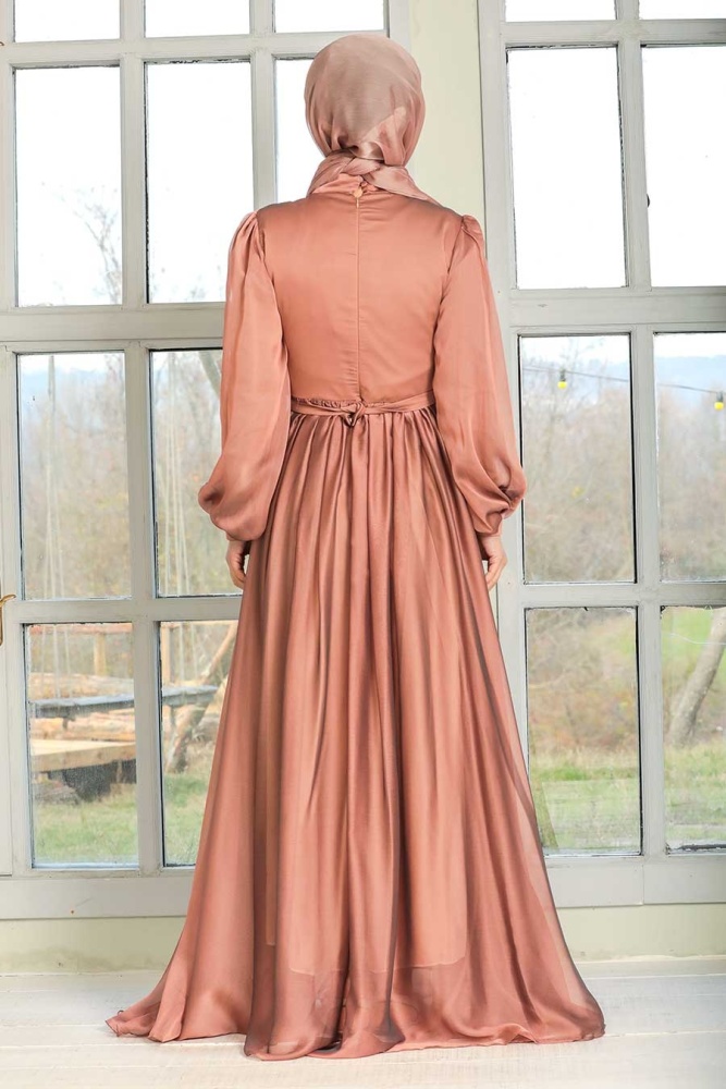 Sunuff Colored Hijab Evening Dress 33232TB - 4