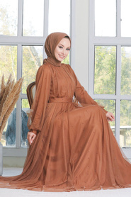 Neva Style - Plus Size Sunuff Colored Islamic Wedding Gown 50080TB - Thumbnail