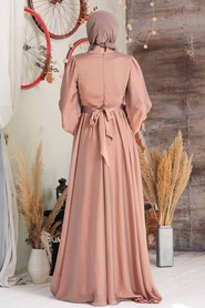 Neva Style - Elegant Sunuff Colored Islamic Clothing Evening Gown 5215TB - Thumbnail