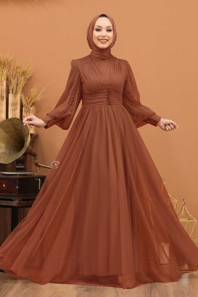 Neva Style - Plus Size Sunuff Colored Islamic Wedding Gown 5478TB - 1