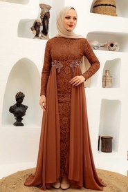 Neva Style - Stylish Sunuff Colored Hijab Wedding Gown 9105TB - Thumbnail