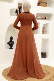 Neva Style - Stylish Sunuff Colored Hijab Wedding Gown 9105TB - Thumbnail