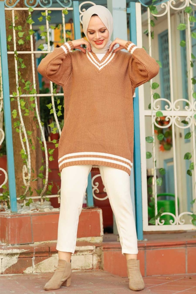 Sunuff Colored Hijab Knitwear Jumper 7854TB - 1