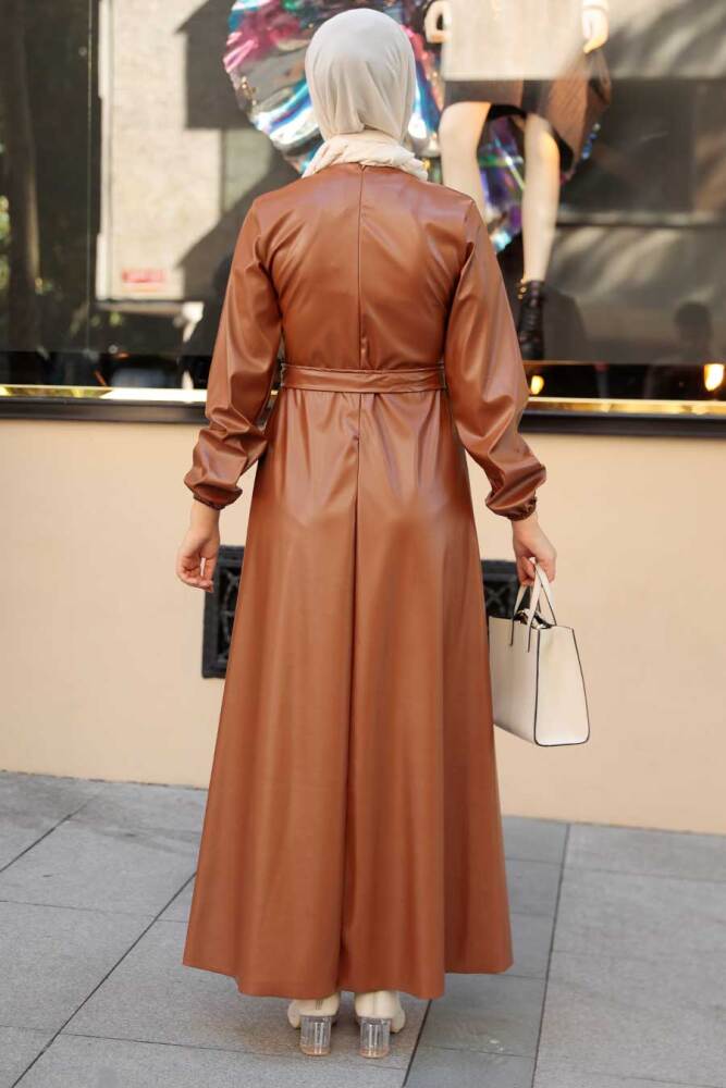 Sunuff Colored Hijab Leather Dress 52050TB - 2