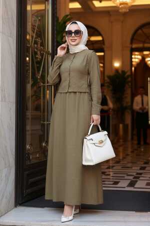 Süveter Açık Haki Tesettür Elbise 7705AHK 