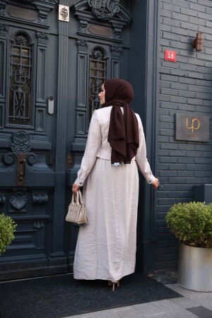 Süveter Detaylı Bej Tesettür Elbise 7705BEJ - 3