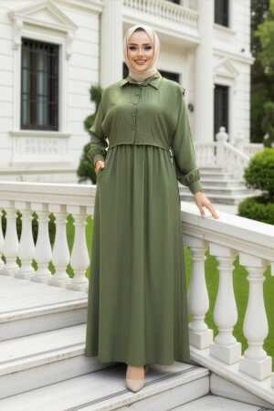 Süveter Detaylı Haki Tesettür Elbise 7253HK 