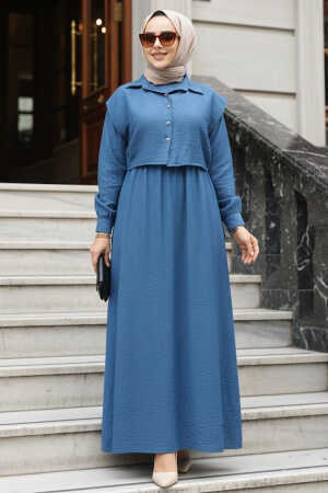 Süveter Detaylı İndigo Mavisi Tesettür Elbise 7253IM - 1