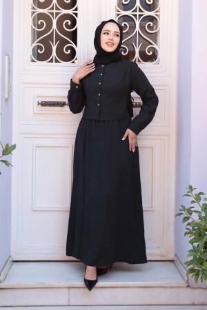 Süveter Detaylı Siyah Tesettür Elbise 7705S - 3