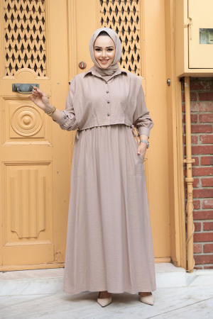 Süveter Detaylı Vizon Tesettür Elbise 7253V - 2