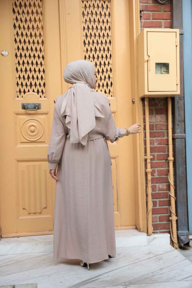 Süveter Detaylı Vizon Tesettür Elbise 7253V - 4