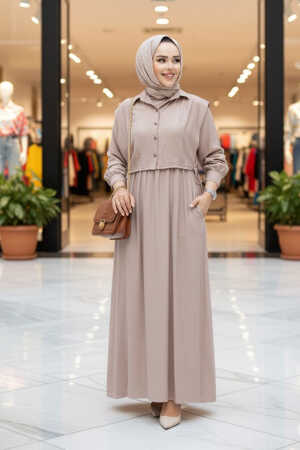 Süveter Detaylı Vizon Tesettür Elbise 7253V 