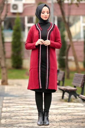 SVP - Bordo Tesettür Triko Hırka 4279BR - 1