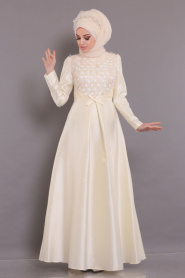 Neva Style - Stylish Ecru Modest Islamic Clothing Wedding Dress 3755E - Thumbnail