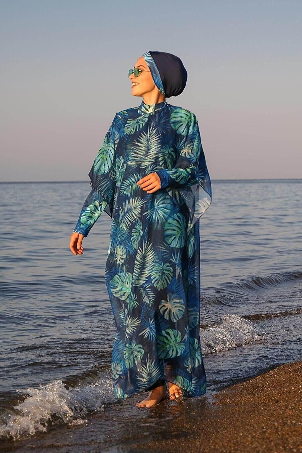 Desenli Lacivert Kaftan Kimono Pareo P2106l