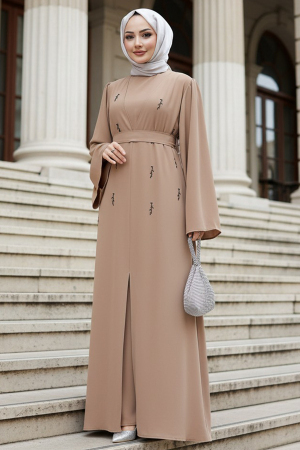 Taş Aplikeli Camel Tesettür Abaya 82412C 