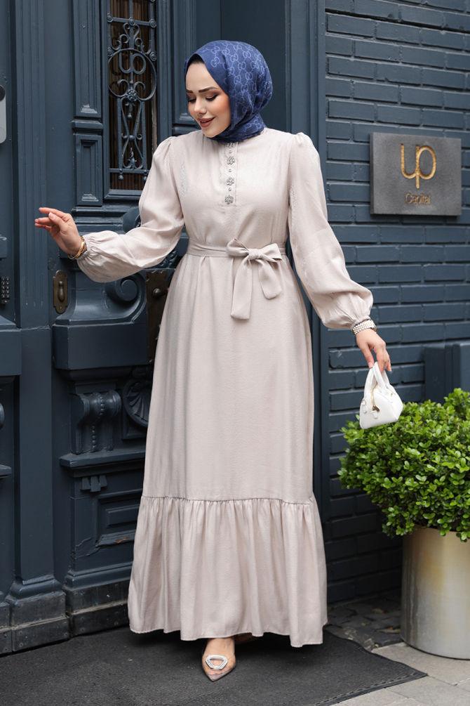 Taş Detaylı Taş Tesettür Jakar Elbise 23891TAS - 2