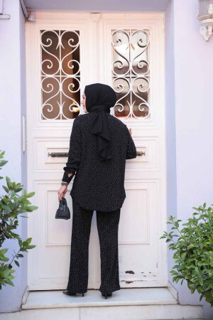 Taşlı Siyah Tesettür İkili Takım 12921S - 3