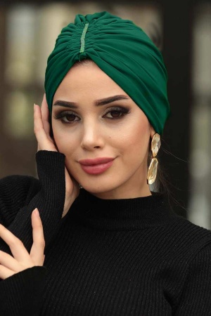  Taşlı Yeşil Hazır Bone 7526Y - NEVA STYLE SALLAR
