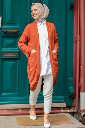 Terra Cotta Hijab Cardigan 1085KRMT - 3