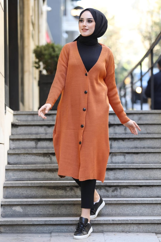 Terra Cotta Hijab Cardigan 23760KRMT - 1