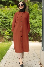 Terra Cotta Hijab Coat 10155KRMT - Thumbnail