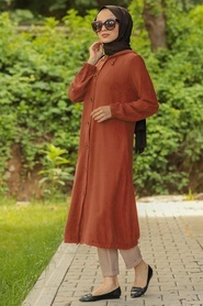 Terra Cotta Hijab Coat 10155KRMT - Thumbnail