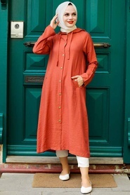 Terra Cotta Hijab Coat 17250KRMT - Thumbnail