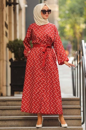 Terra Cotta Hijab Coat 20151KRMT - 1